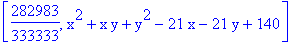 [282983/333333, x^2+x*y+y^2-21*x-21*y+140]
